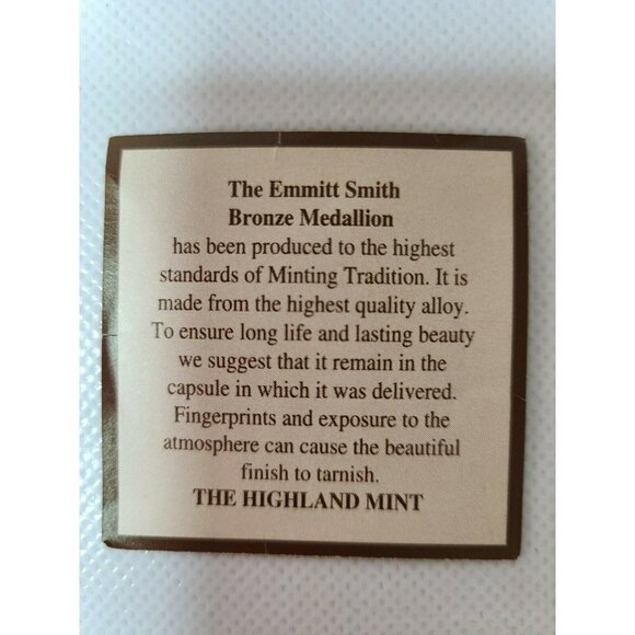 Emmitt Smith Authentic Bronze Mint Coin Limited Edition The Highland Mint - Picture 4 of 4